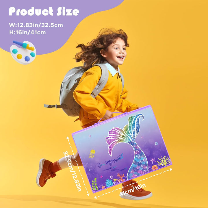 TCJJ Mermaid 208Pcs Meerjungfrau Kunstset für Kinder, Mädchen Zeichenset mit Meerjungfrau Malbuch, Ö