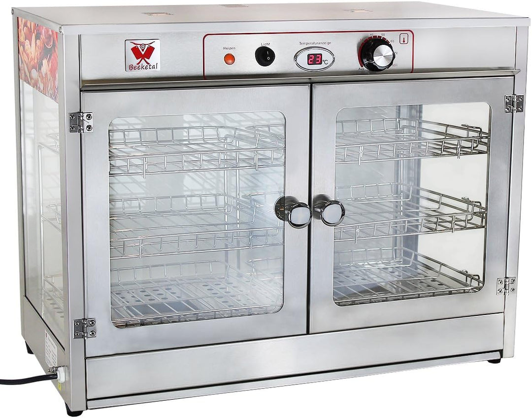 Beeketal 'BHT-2' Profi Gastro Heisse Theke Warmhaltevitrine aus Edelstahl mit Beleuchtung, Krümelsch