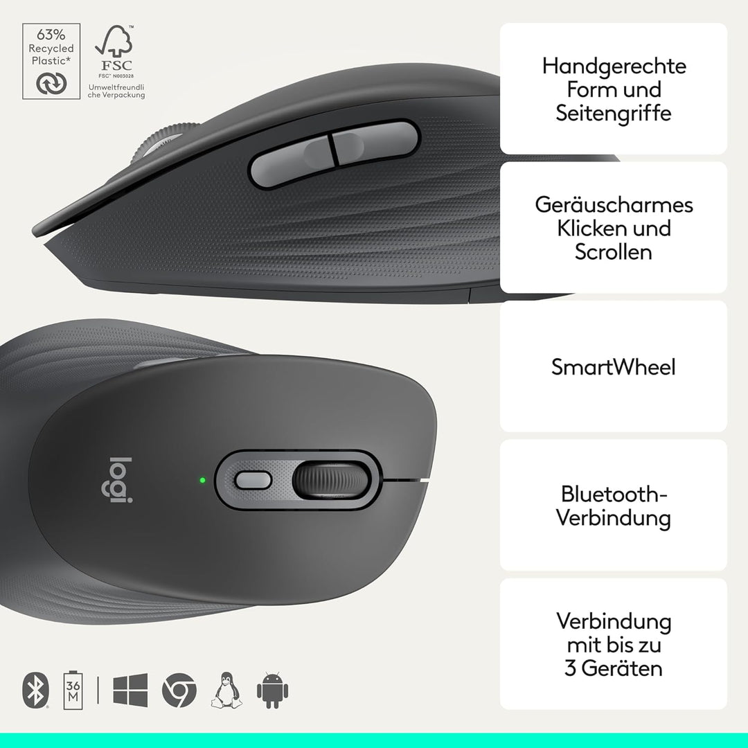 Logitech Signature Comfort M840 L Wireless Mouse ist eine Bluetooth-Maus mit geräuscharmen Klicks, S