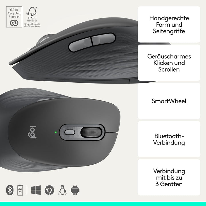 Logitech Signature Comfort M840 L Wireless Mouse ist eine Bluetooth-Maus mit geräuscharmen Klicks, S