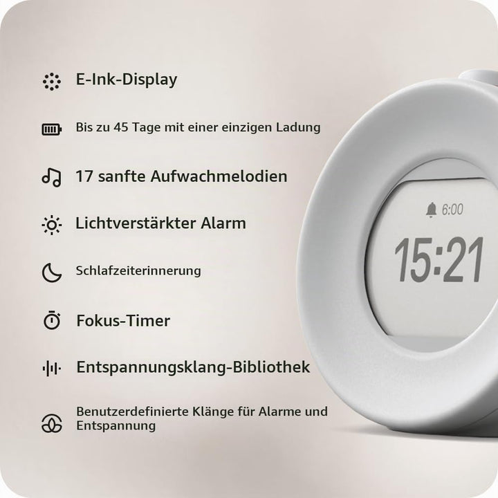 mudita Sunrise Alarm Clock E Ink Screen – „Harmony 2” Wecker Digital mit Bildschirm ohne Lichtemissi