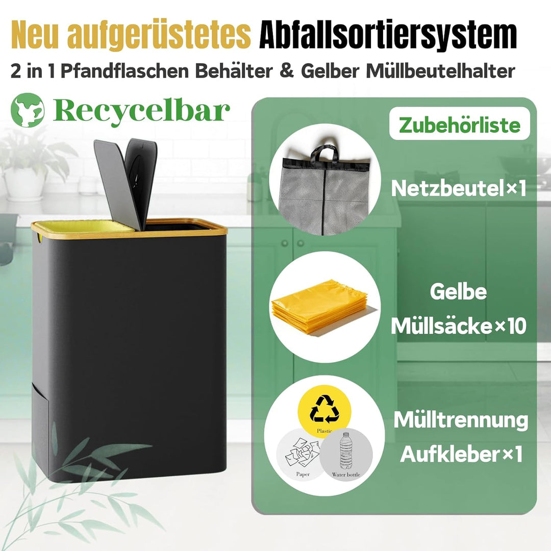RMAN® 160L Gelber Sack Ständer + Pfandflaschen Sammelbehälter mit Deckel 2-in-1 Gross Müllsackstände