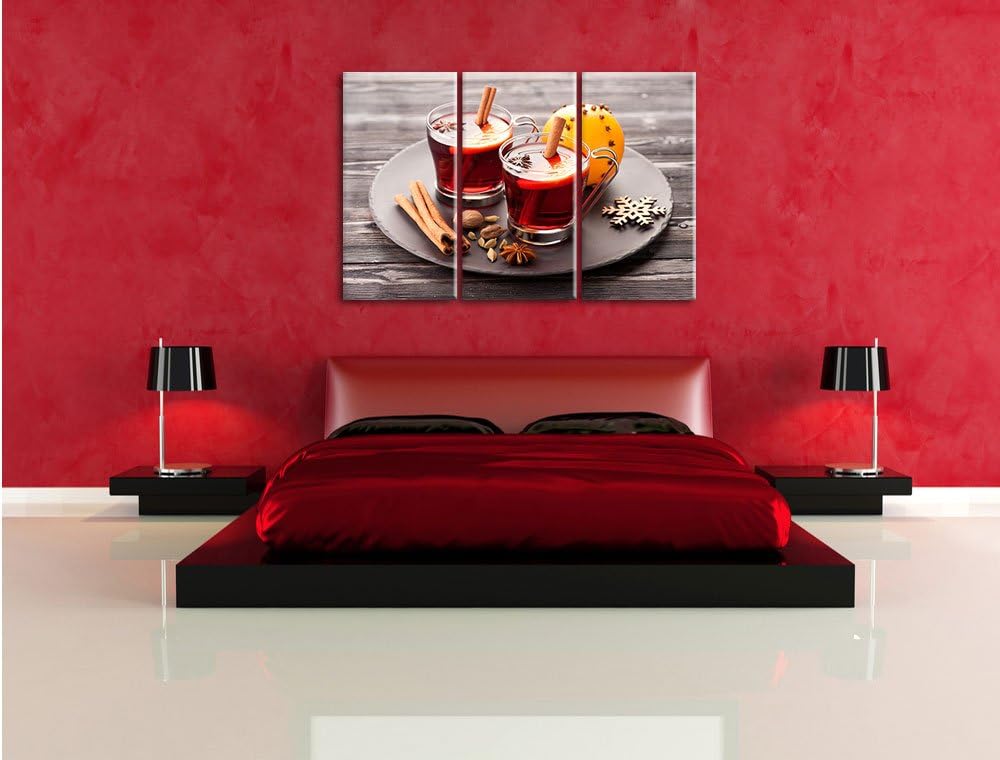 Pixxprint Aromatischer Glühwein mit Zimt 3-Teiler Leinwandbild 120x80 Bild auf Leinwand