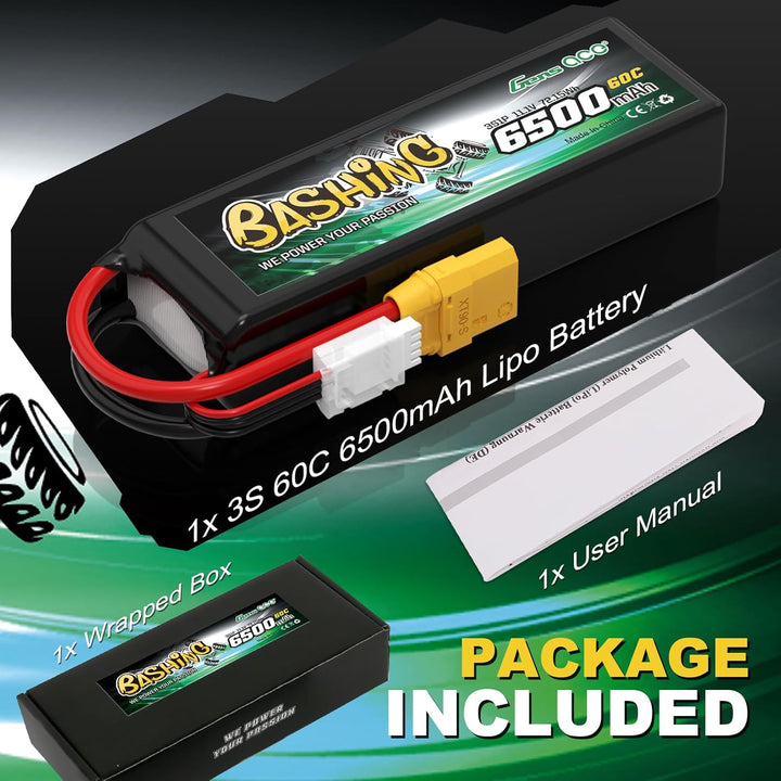 Gens Ace 3S LiPo Akku 6500mAh 11.1V 3S1P 60C Lipo Akku mit XT90 Steck Bashing Batterie für RC Auto,