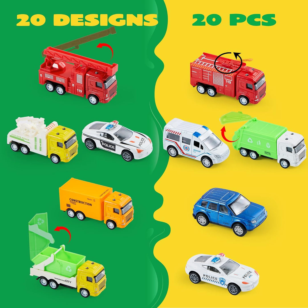 JOYIN 20 Stück Metall Zurückziehen Mini Spielzeugautos, Mini Die Cast Spielzeugautos Set, Pull Back