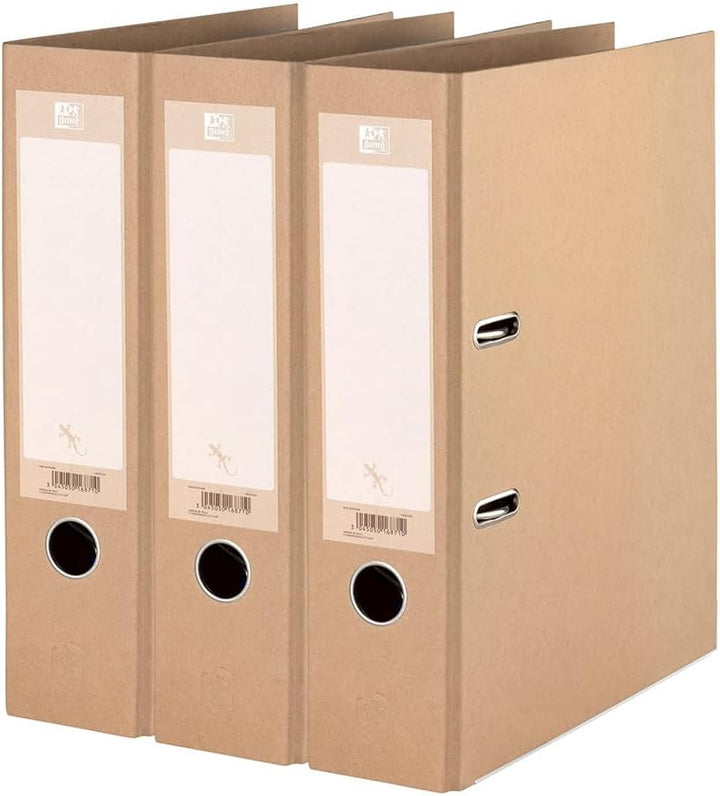Oxford Ordner A4, 8 cm breit, gut für die Umwelt, in beige, 3 Stück Single, Single