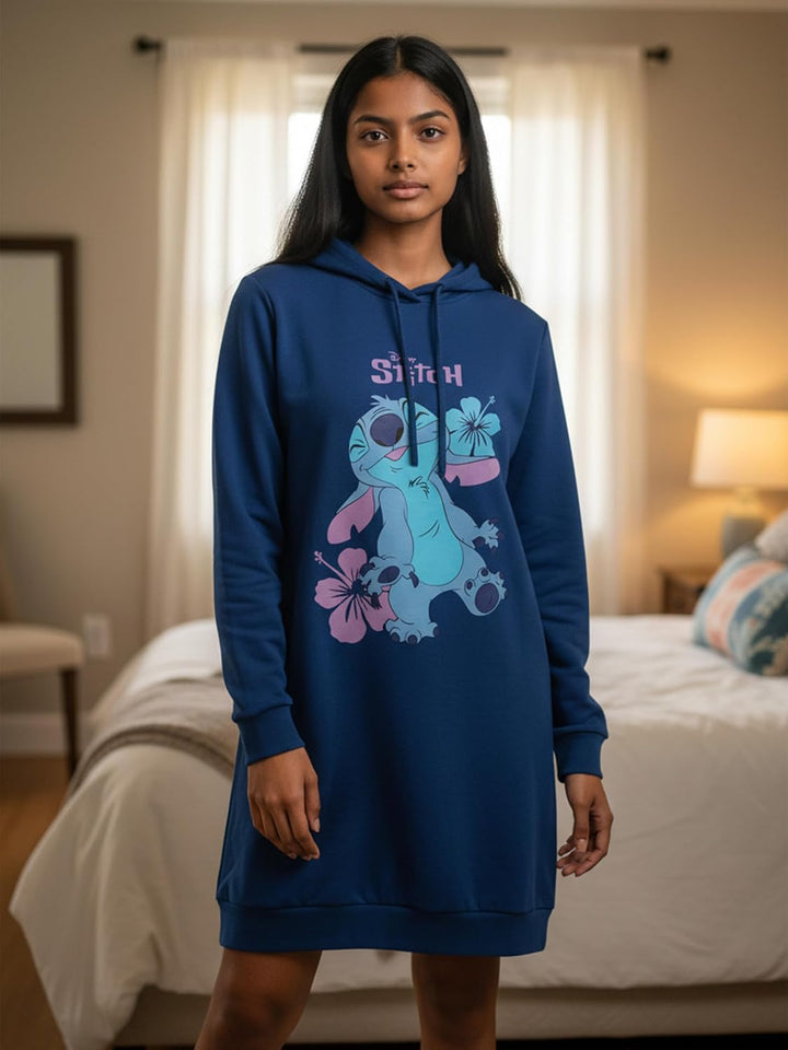 Disney Lilo &amp; Stitch Sweatkleid für Damen - Oversize Hoodie Kapuzenpullover lang Sweatshirt Langarm