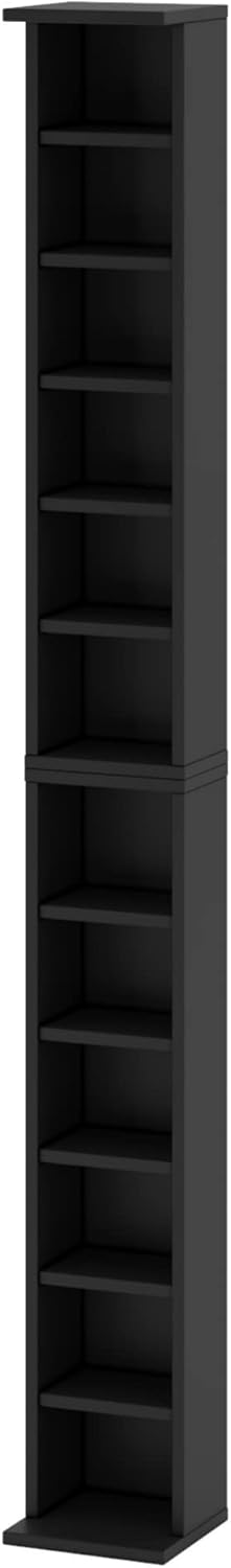 MediaTower CD/DVD Regal 204 CDs lub 72 DVDs/Blue Ray (Schwarz, 20x21x183.6 cm) Schwarz 20 x 21 x 183