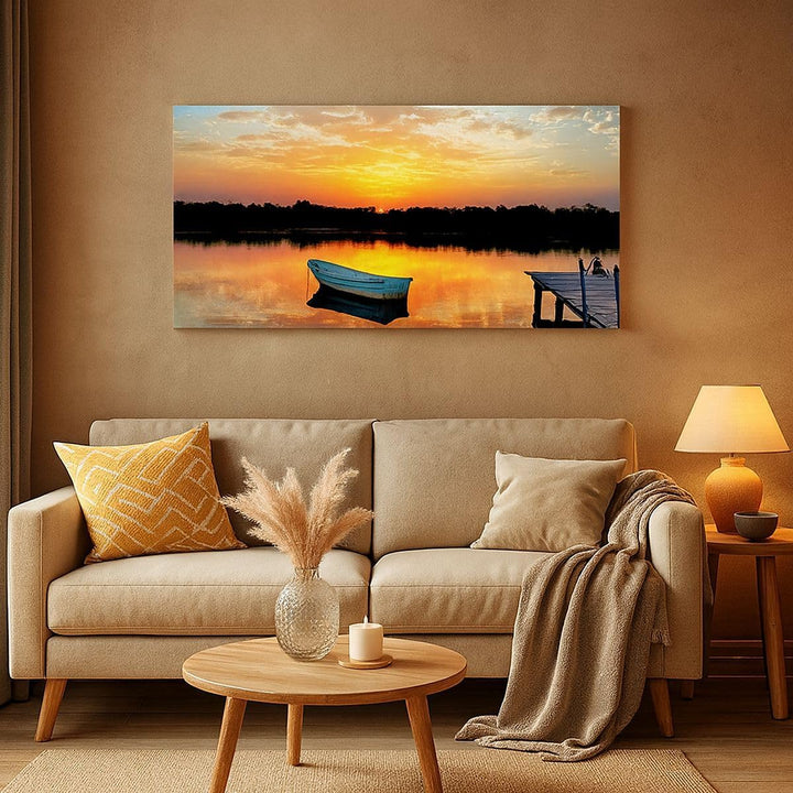 Wandbilder Dekoration Wohnzimmer Landschaft Sommer Meer Panorama Bilder auf Leinwand 120x50cm Leinwa