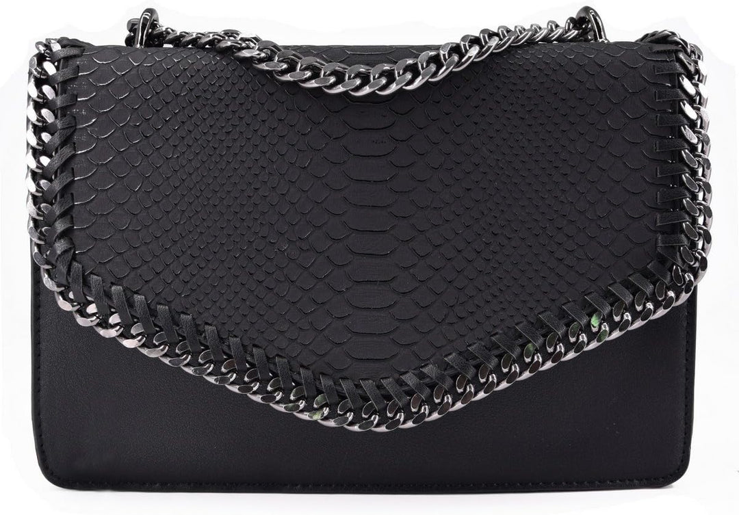CRAZYCHIC - Damen Schlange Ketten Umhängetasche Snake PU Leder Schultertasche - Gesteppte Kettentasc