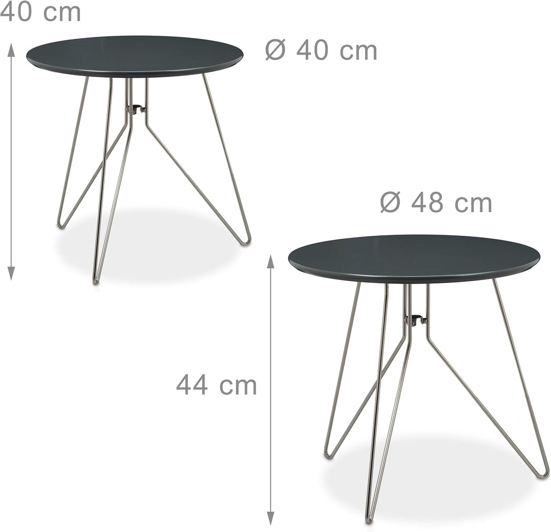Relaxdays Beistelltisch 2er Set Wohnzimmertische aus Holz mit grau-matt lackierten Tischplatten im D