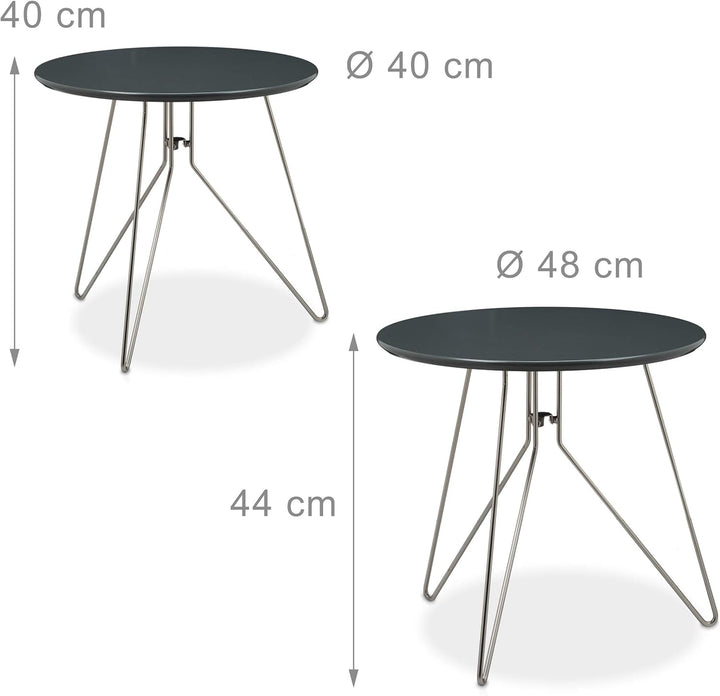 Relaxdays Beistelltisch 2er Set Wohnzimmertische aus Holz mit grau-matt lackierten Tischplatten im D