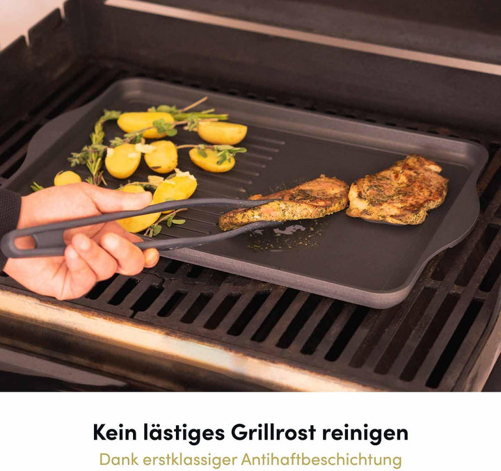 Grosse Aluguss Grillplatte Induktion 49x29 cm I Beschichtete Bratplatte Induktionskochfeld I Grill G