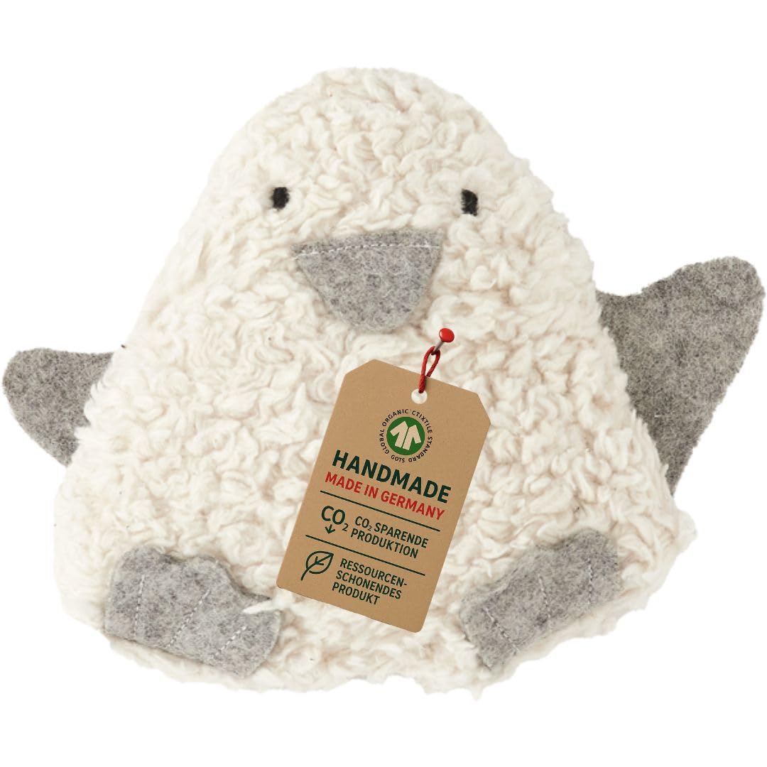 Efie Bio-Rassel Pinguin – aus Baumwollplüsch (kbA), gefüllt mit Schurwolle (kbT) – GOTS-zertifiziert