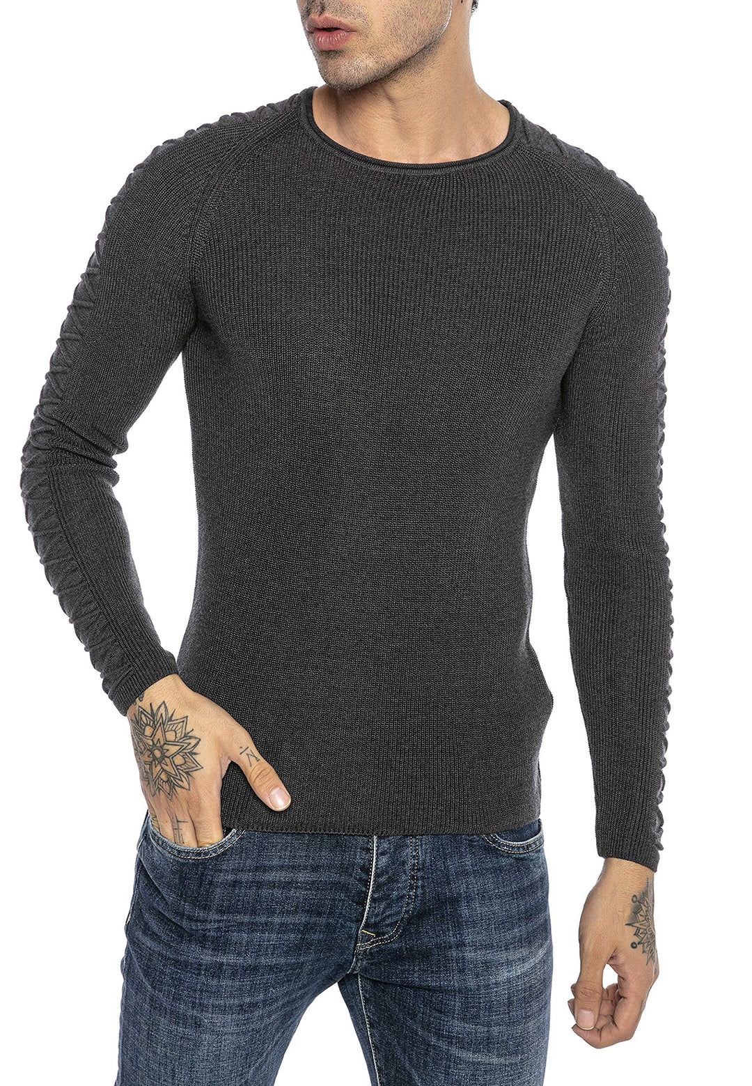 Red Bridge Herren Strickpullover Pullover Slim-Fit Cross Lines, Grau