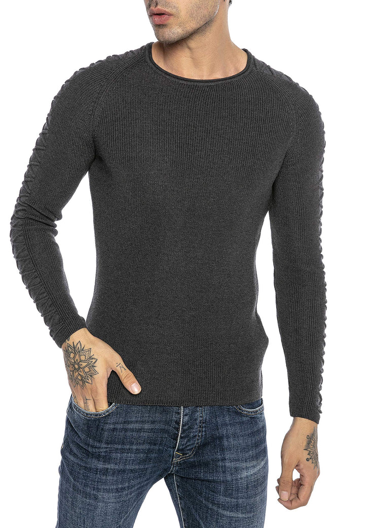 Red Bridge Herren Strickpullover Pullover Slim-Fit Cross Lines, Grau