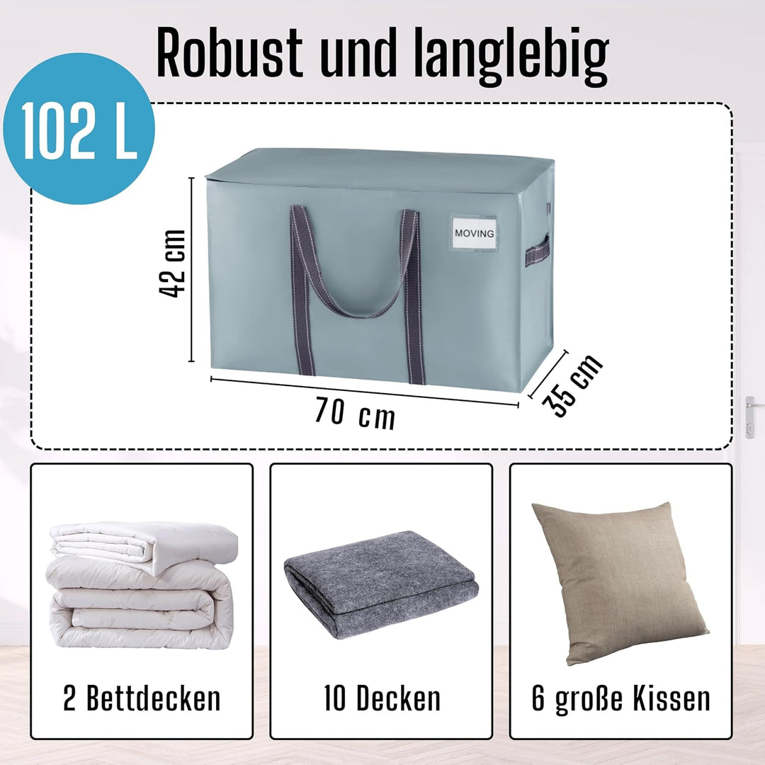 VENO 102 Liter Grosse Aufbewahrungstasche, Aufbewahrungsbox mit Deckel, Starke Griffe Umzugstaschen