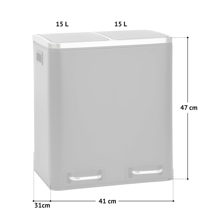 SVITA TM2X15 Treteimer 30 Liter Abfalleimer Mülleimer Design Mülltrennung Papierkorb Küchen-Ordnung