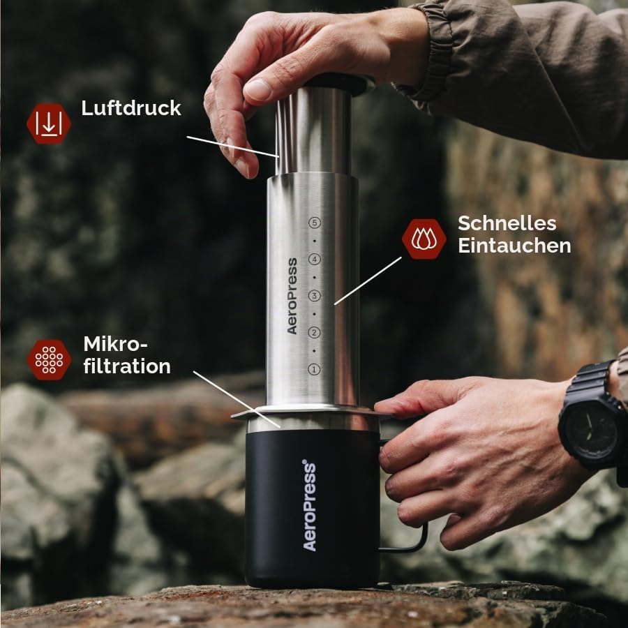 AeroPress Kaffeepresse aus Edelstahl, Silber, Silber