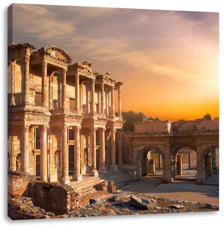 alte Tempelruine, Format: 70x70 auf Leinwand, XXL riesige Bilder fertig gerahmt mit Keilrahmen, Kuns