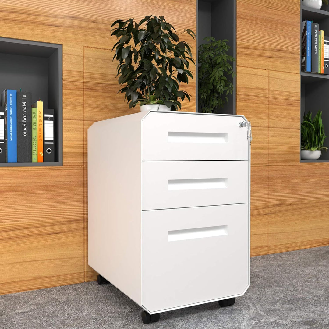 YITAHOME Metall Rollcontainer mit 3 Schubladen, Abschliessbar Aktenschrank für Legal, Letter, Mobile