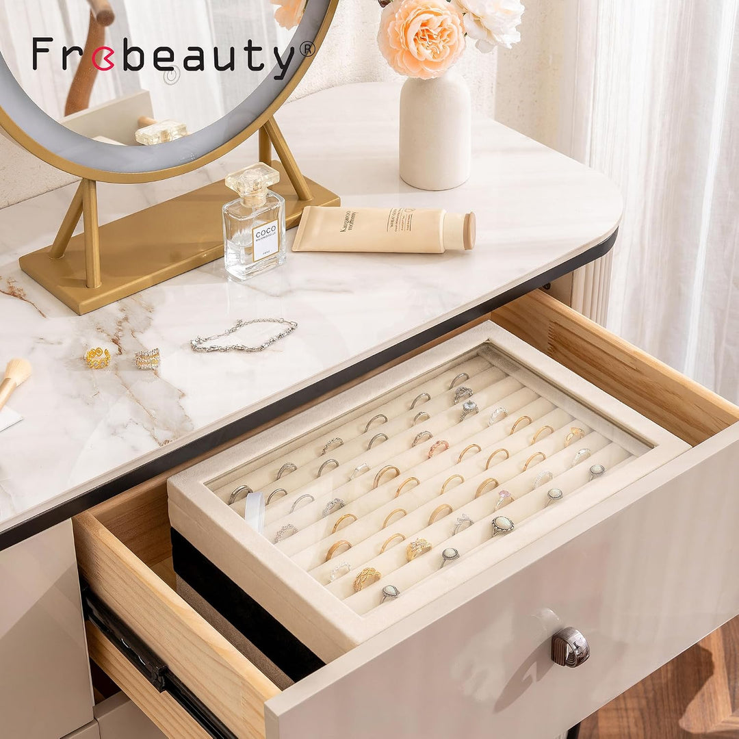 Frebeauty Ringe/Ohrringe Organizer Tablett mit klarem Deckel 10 Slots Samt Schublade Einsatz Schmuck