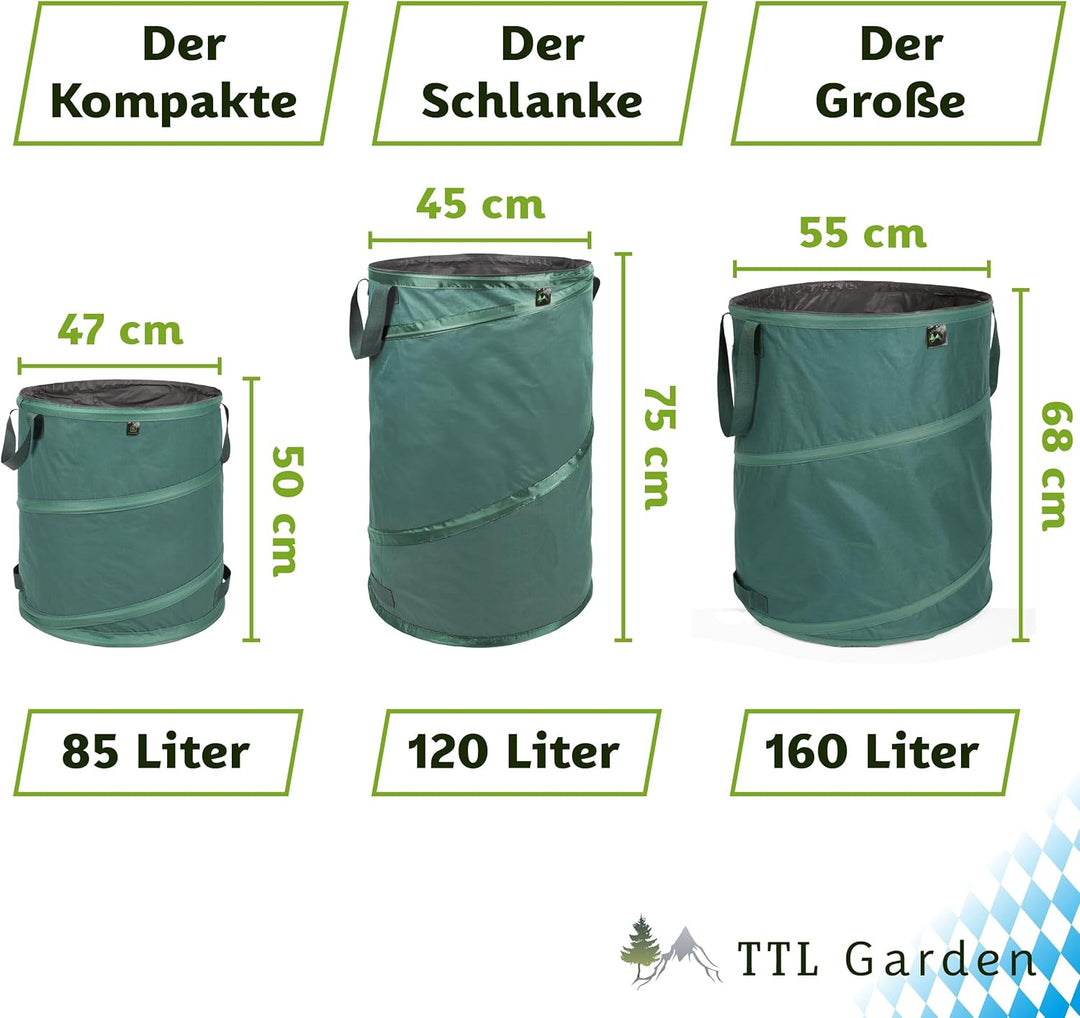 TTL Garden 1x85L 1x120L 1x160L Starter Set Pop Up Gartensack Premium - 220gsm 600D Oxford Gewebe sel