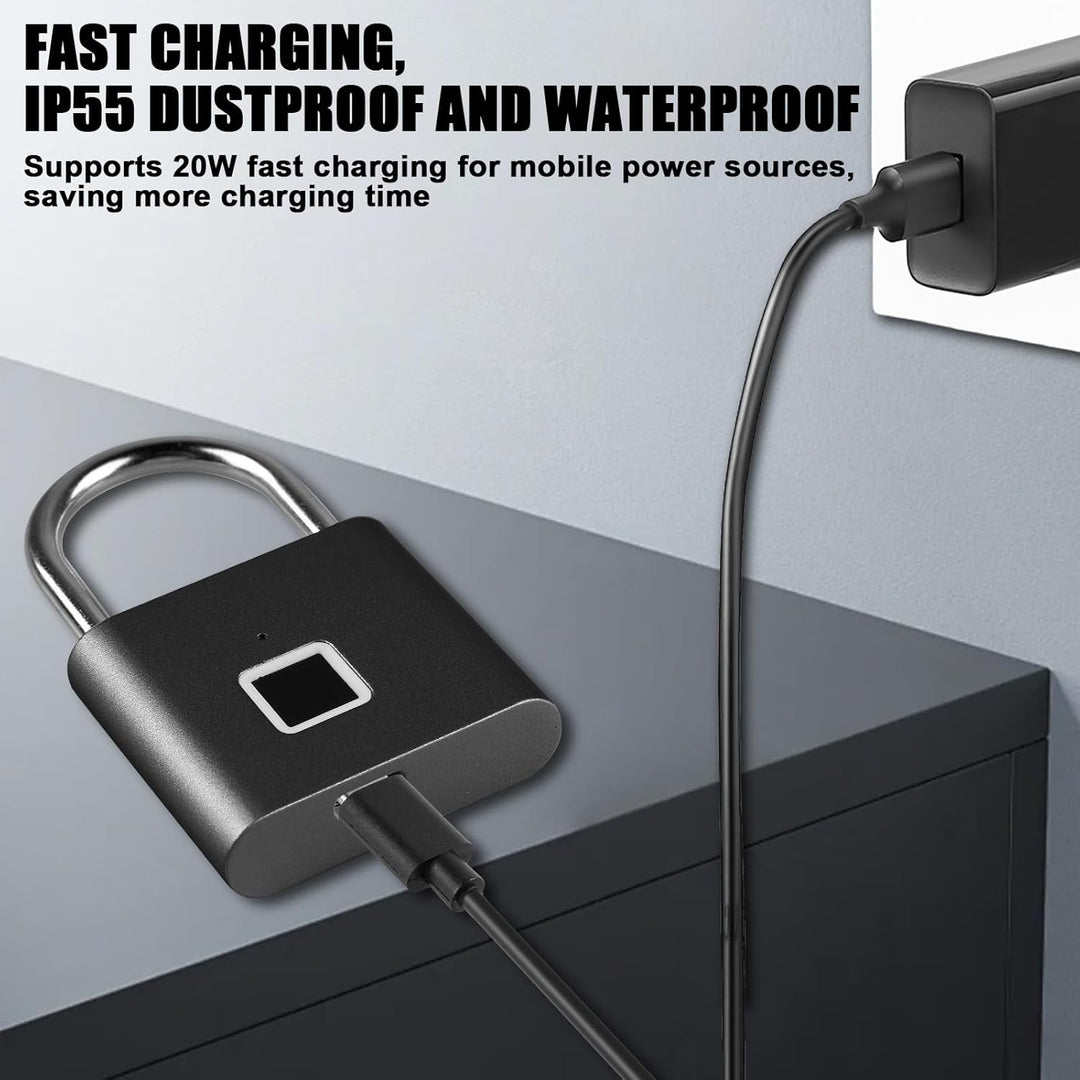 2 Stück Fingerabdruck Schloss, Biometrisch, Vorhängeschloss, Smart Schloss Wasserdicht, USB-Aufladun