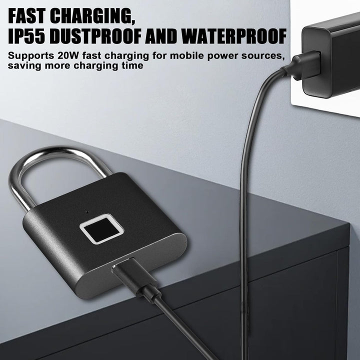 2 Stück Fingerabdruck Schloss, Biometrisch, Vorhängeschloss, Smart Schloss Wasserdicht, USB-Aufladun