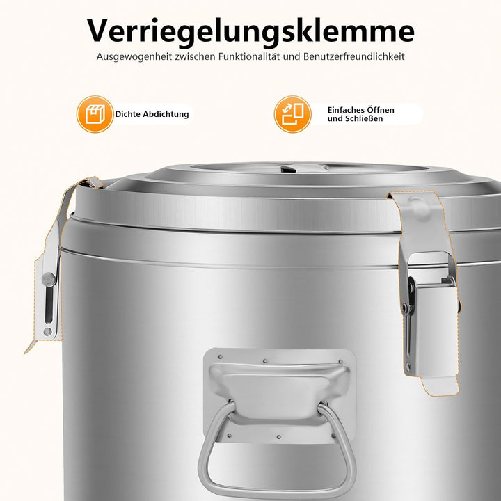 Thermobehälter, 10L Edelstahl Isoliert Eimer, Versiegelter isolierter Suppenbehälter mit Deckel und