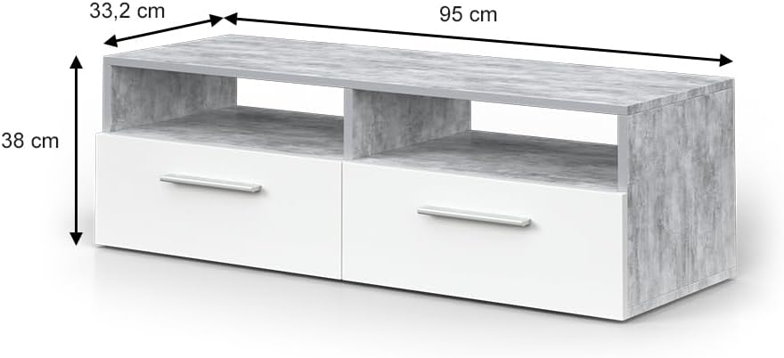 Vicco Lowboard Diego, Weiss/Beton, 95 x 38 cm Weiss 95 cm, Weiss 95 cm