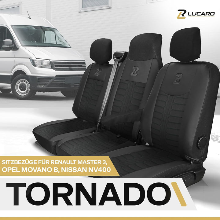 LUCARO Sitzbezüge Auto für Renault Master 3, Opel Movano B, Nissan NV406 | TORNADO Sitzbezug Set Zub