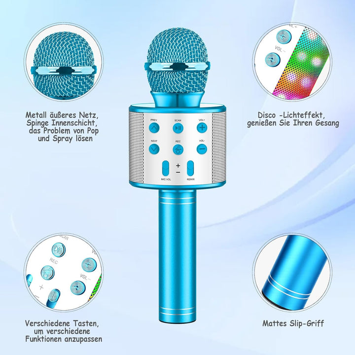 Karaoke Mikrofon Kinder, Drahtloses Bluetooth Mikrofon mit LED, Geschenke Mädchen Teenager Mädchen J