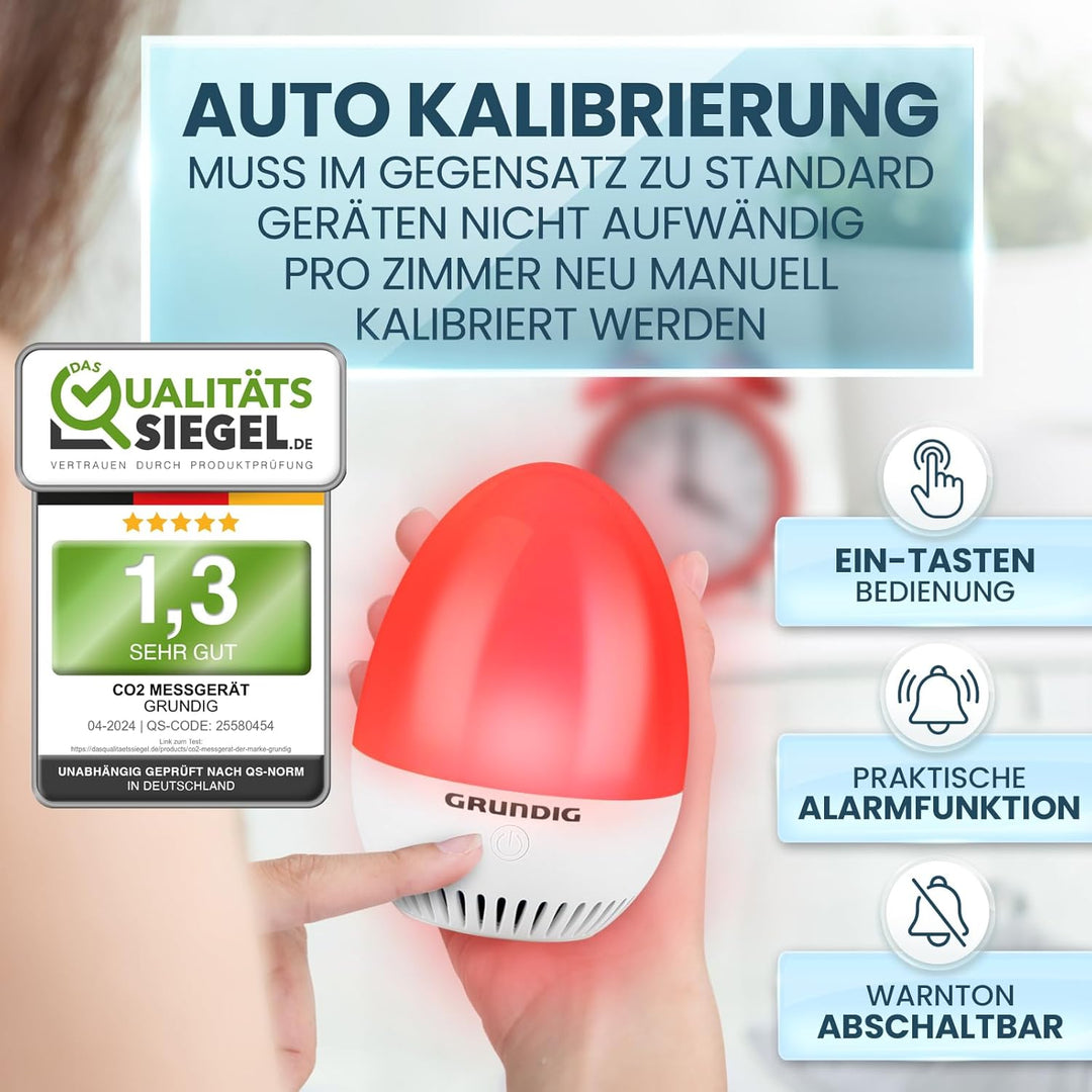 GRUNDIG CO2 Messgerät Ampel - Kalibrierungsautomatik, Akku Betrieb, Signal für Stosslüften - mobiles