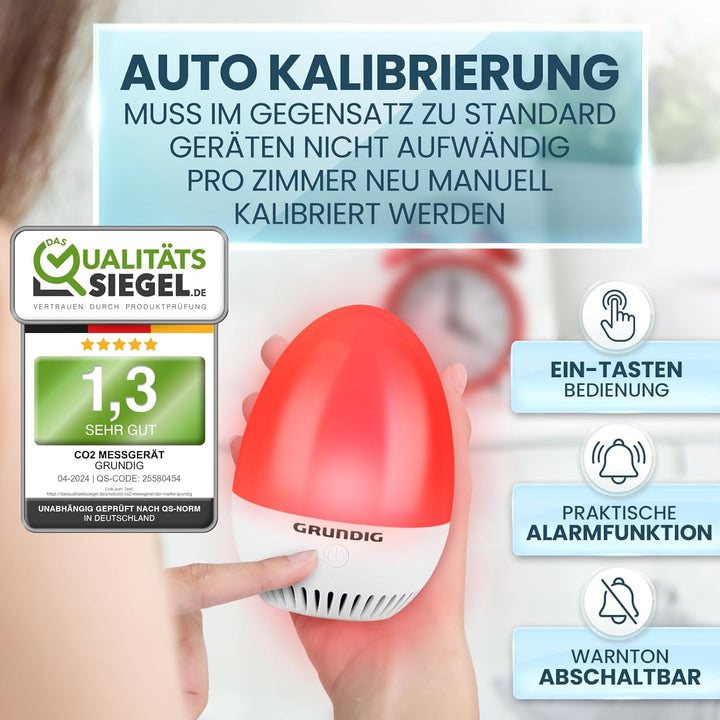GRUNDIG CO2 Messgerät Ampel - Kalibrierungsautomatik, Akku Betrieb, Signal für Stosslüften - mobiles