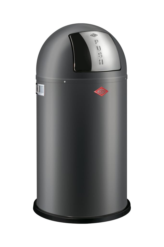 Wesco Pushboy Mülleimer in der Farbe graphit matt, pulverbeschichtetes Stahlblech, 50 Liter Volumen,