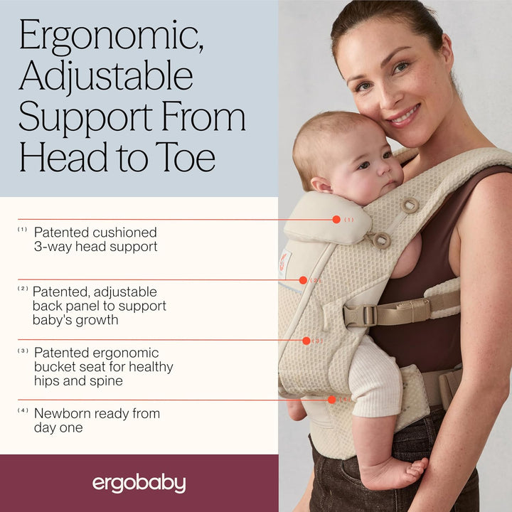 Ergobaby Adapt Babytrage für Neugeborene ab Geburt, 3-Positionen SoftFlex Mesh Ergonomische Babybauc