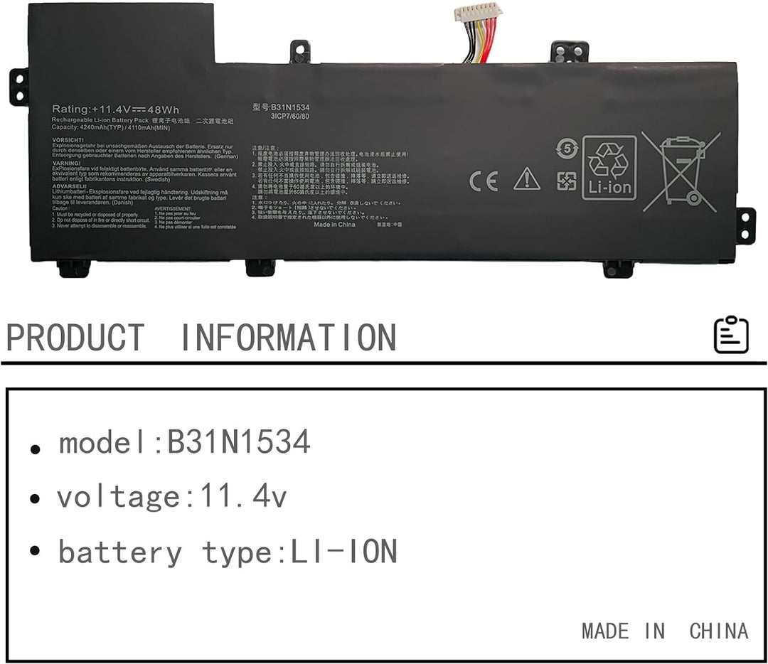 HUBEI B31N1534 0B200-02030000 Laptop Batterie Ersatz für Asus Zenbook UX510 UX510UW UX510UW-1A UX510
