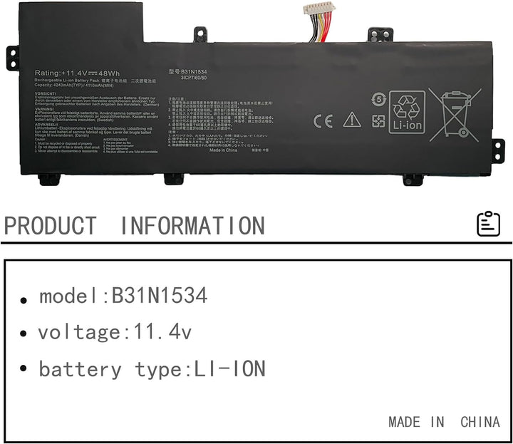 HUBEI B31N1534 0B200-02030000 Laptop Batterie Ersatz für Asus Zenbook UX510 UX510UW UX510UW-1A UX510