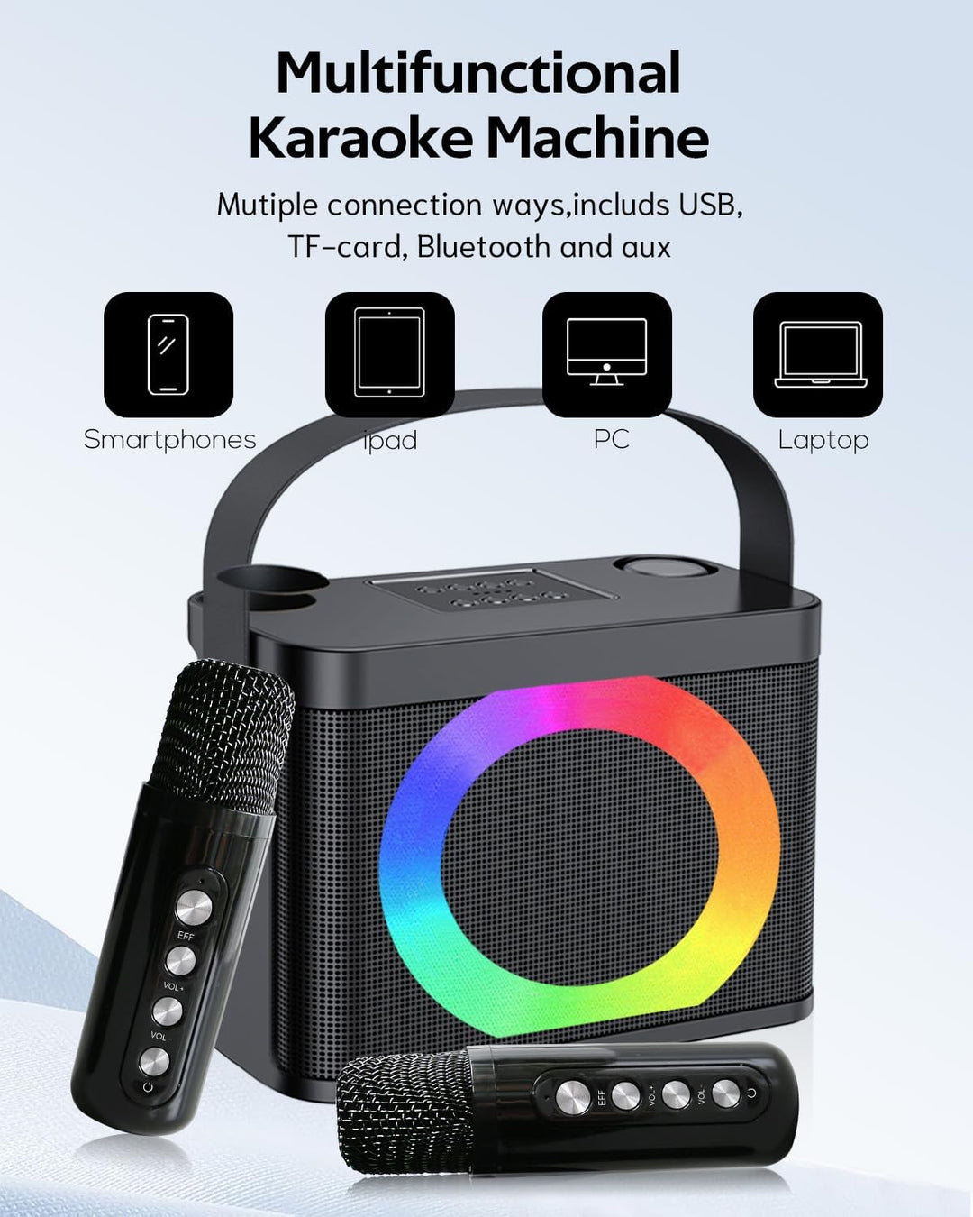 Karaoke Maschine,Karaoke anlage mit 2 mikrofonen, tragbaren Karaoke Box, Bluetooth Lautsprecher mit