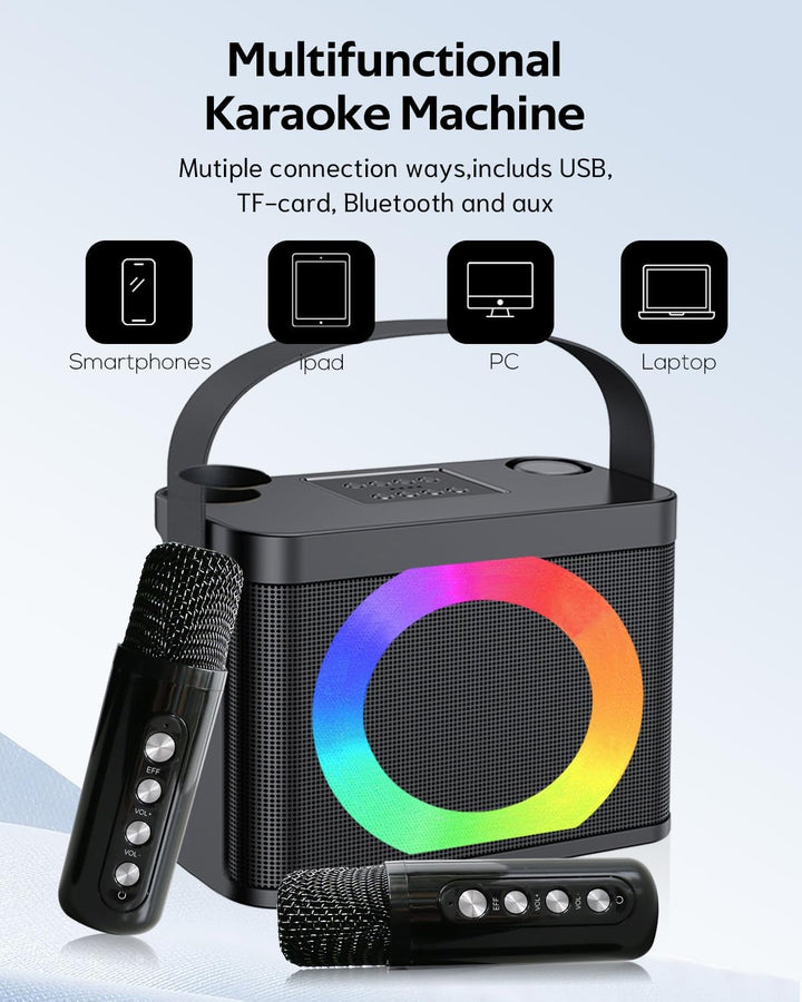 Karaoke Maschine,Karaoke anlage mit 2 mikrofonen, tragbaren Karaoke Box, Bluetooth Lautsprecher mit