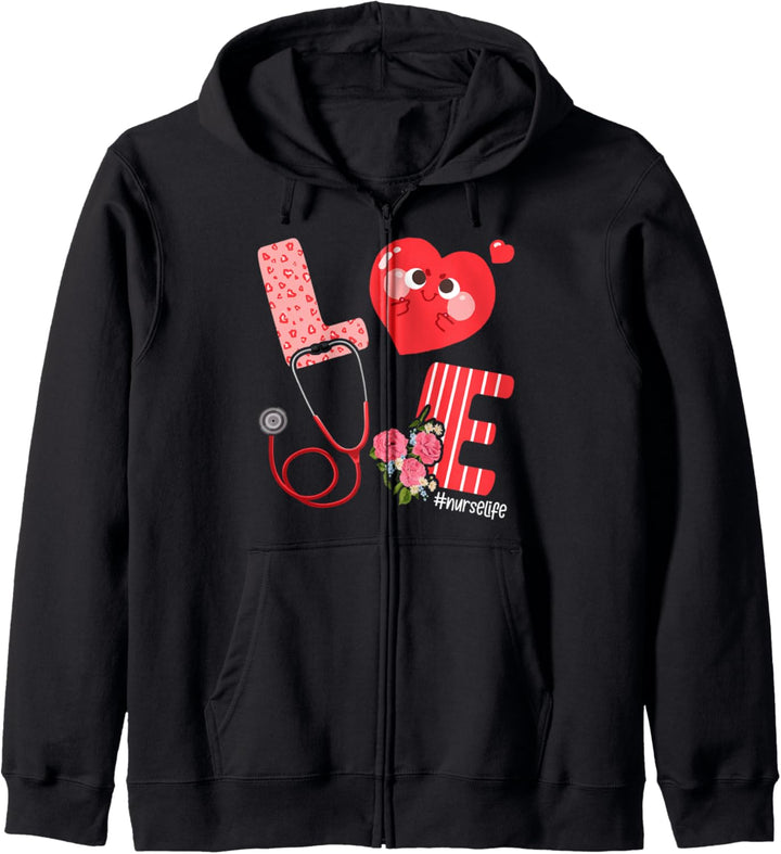 Love Heart Stethoscope Nurse Life Valentines Day Kapuzenjacke