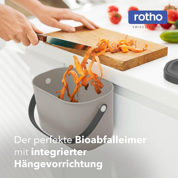 Rotho Albula Komposteimer 3,2l mit Deckel und Henkel aus Kunststoff, 1054607422, Braun