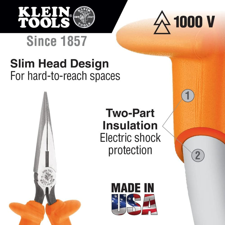 Klein Tools D203-8-INS Lange Seitenschneider, isolierte Zange mit induktionsgehärteten Schneidmesser