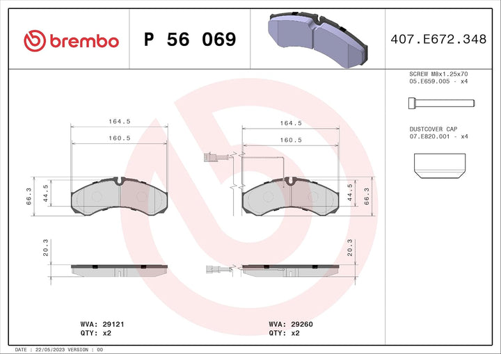 Brembo P56069 Hintere Bremsbeläge, Anzahl 4