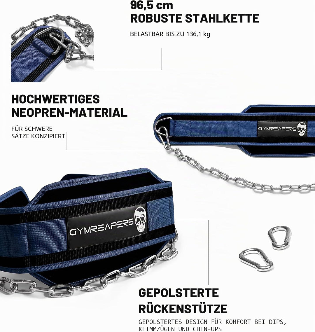 Gymreapers Dip-Gürtel mit Kette für Gewichtheben, Klimmzüge, Dips – robuste Stahlkette für zusätzlic