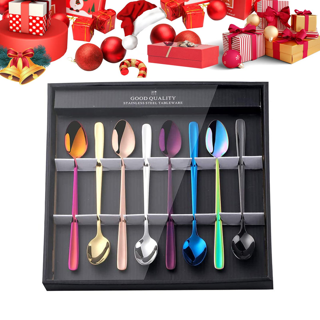 YDware Bunt Lange Latte Macchiato Löffel Set, 20cm - Lange Löffel für Eislöffel & Cocktails 304 Edel