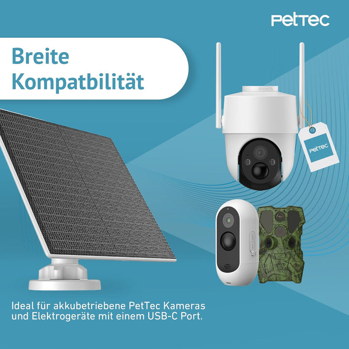 PetTec - Solar Panel für Überwachungskamera aussen Pet Cam - Solarmodul 4,4W in Schwarz - Für Outdoo