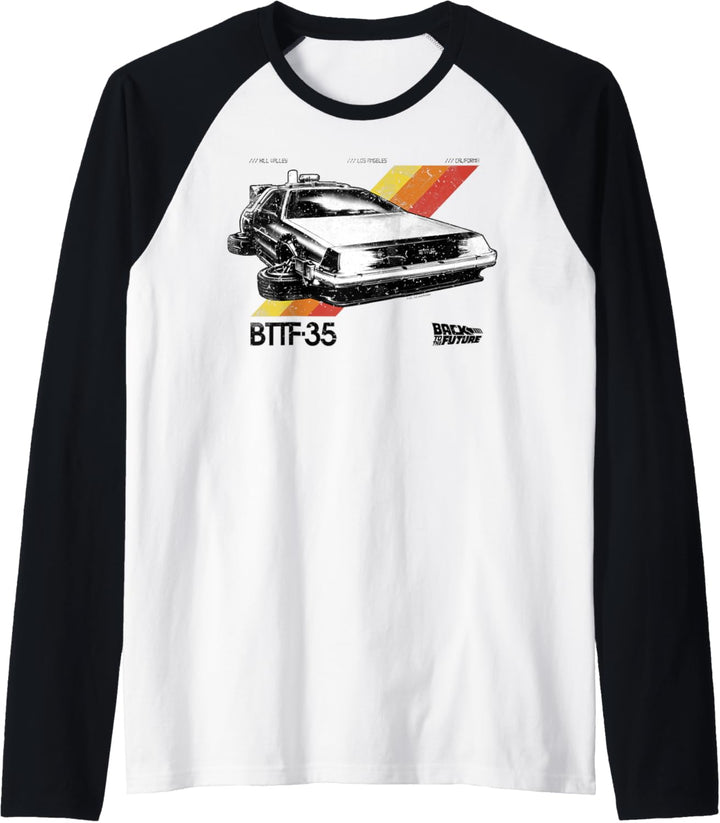 Back To The Future 35th Retro Stripe DeLorean Raglan
