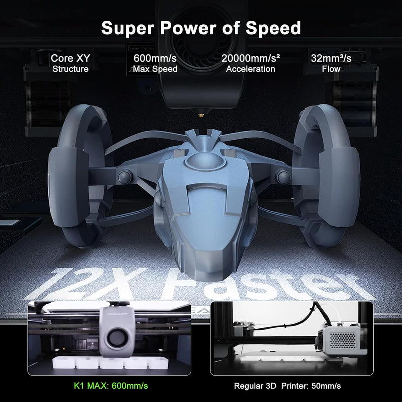 Creality 3D Drucker K1 MAX fortschrittlicher FDM Drucktechnik,600mm/s Druckgeschwindigkeit mit Doppe